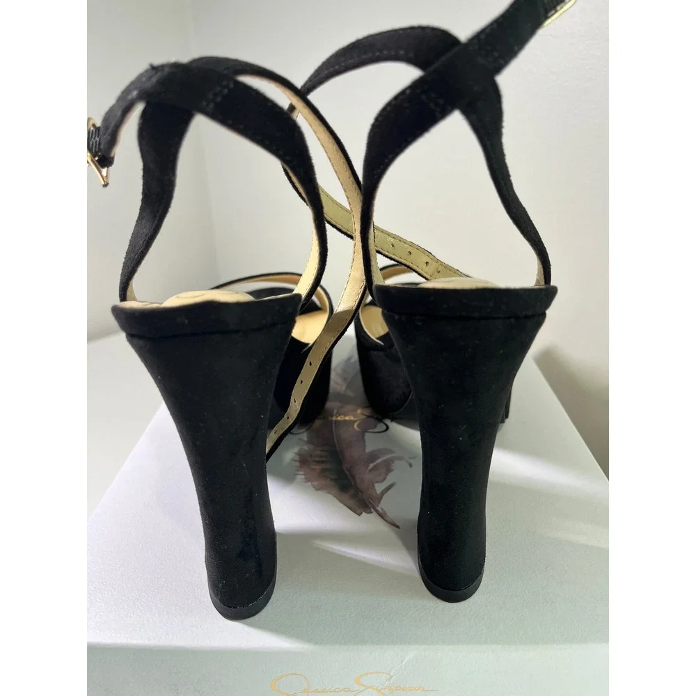 Jessica Simpson Jetteo3 Black Microsuede Platform Sandals Heels 6.5M JP-JETTEO3